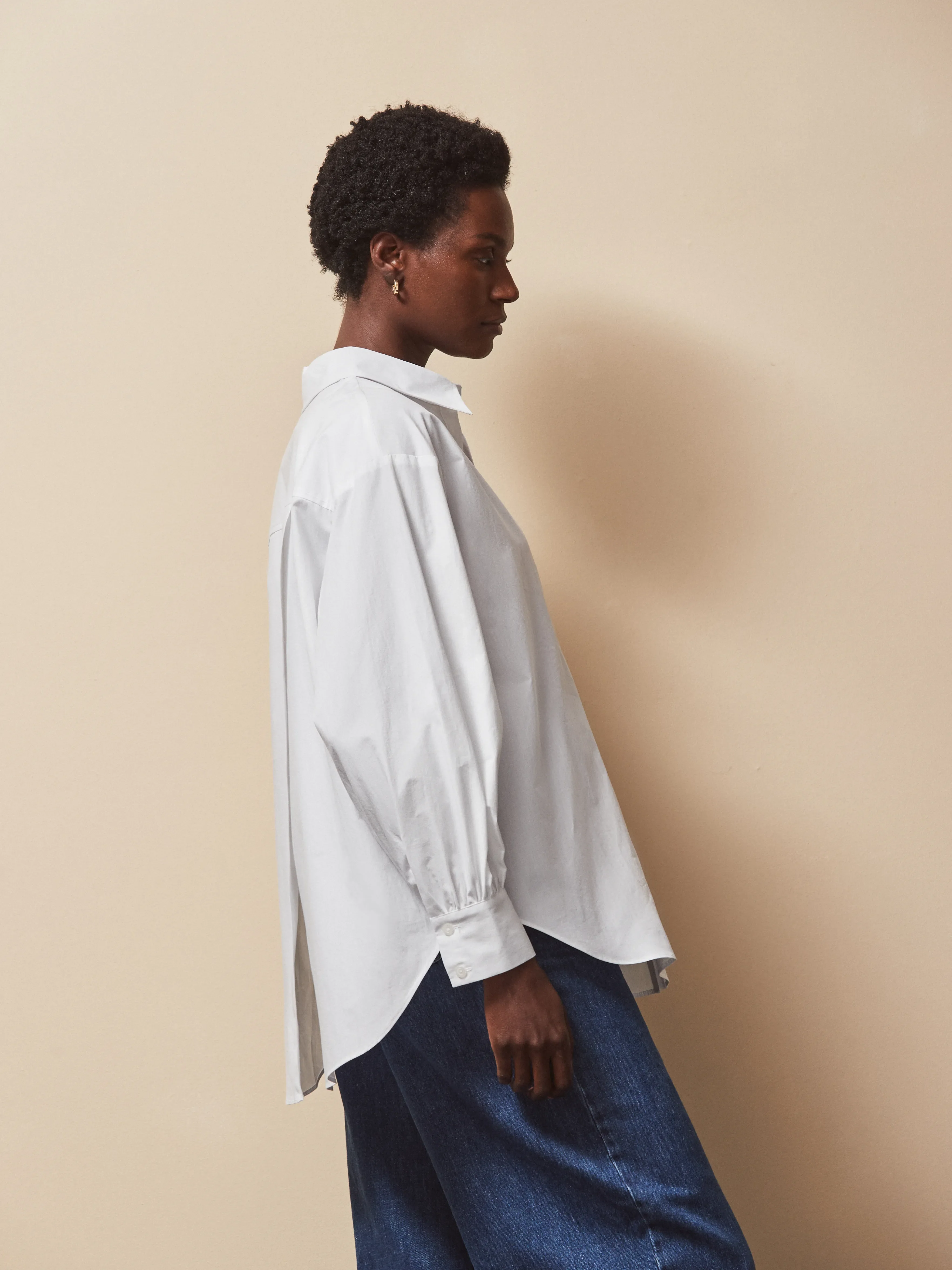 White Poplin Split Back Shirt